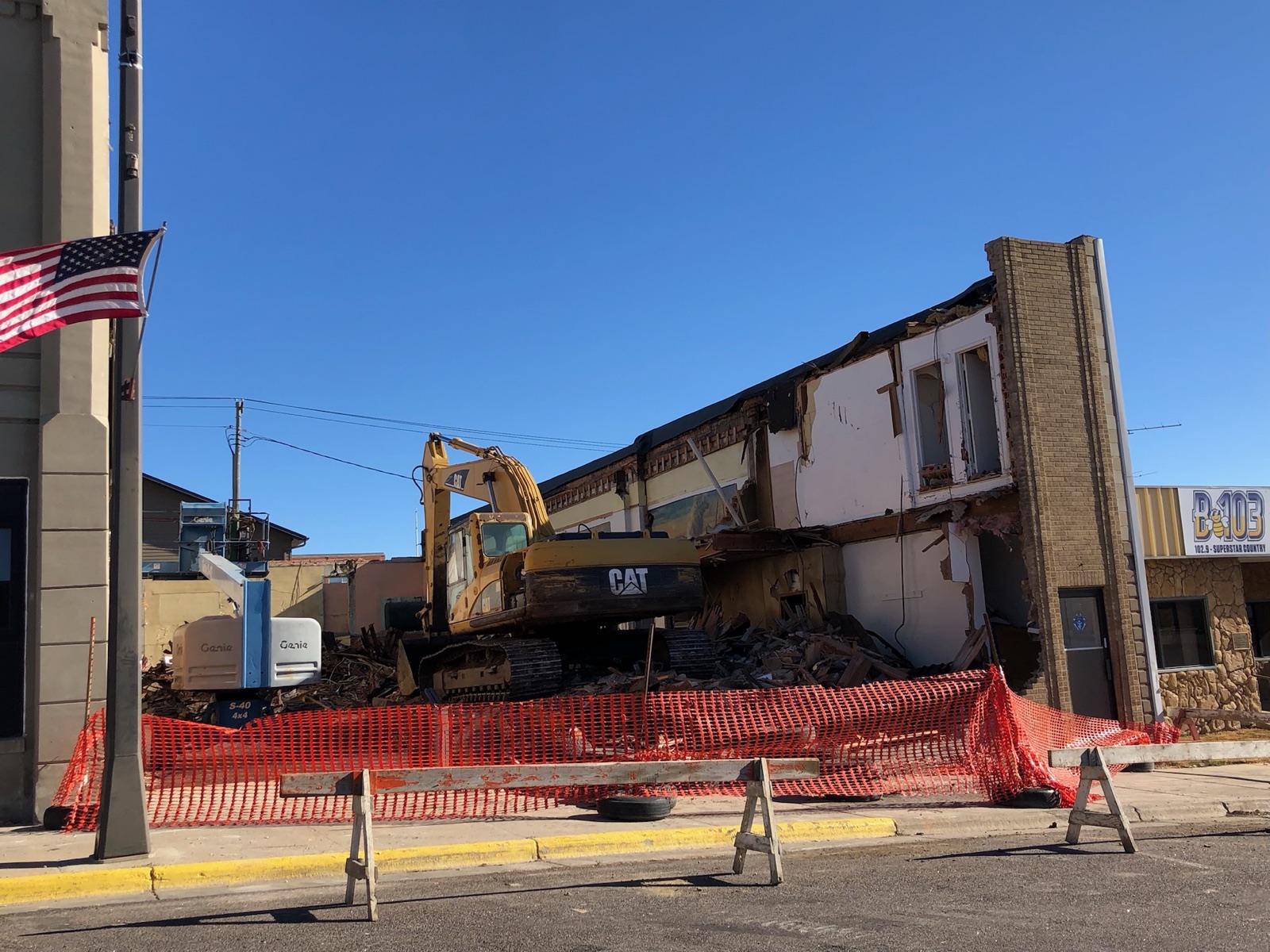 Second archived view of the Sisseton demolition and mural-preservation work